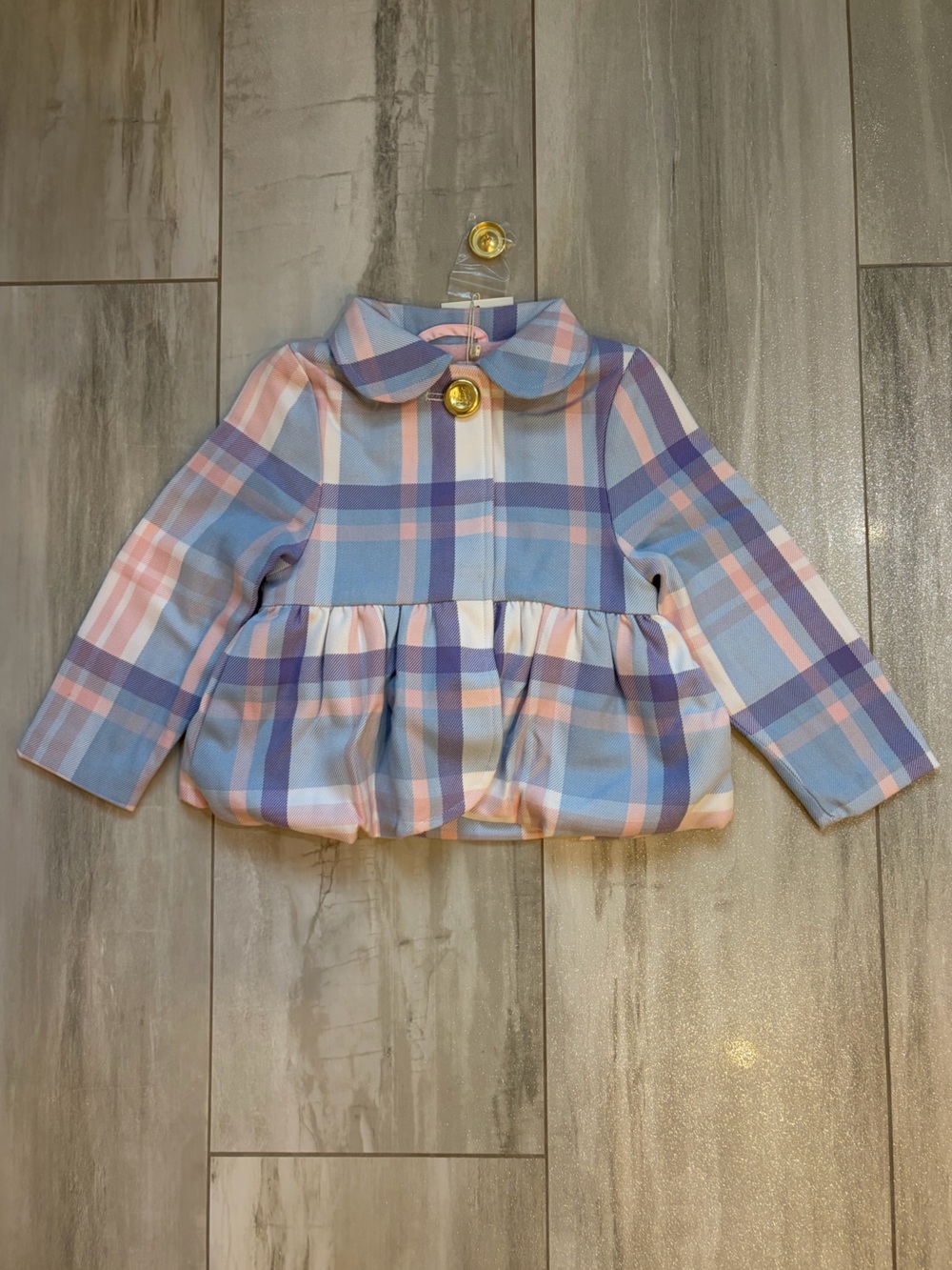 NWT TBBC Classic Pastel Plaid Pippa Pea Outerwear Coat Gold Buttons Girls 18-24M